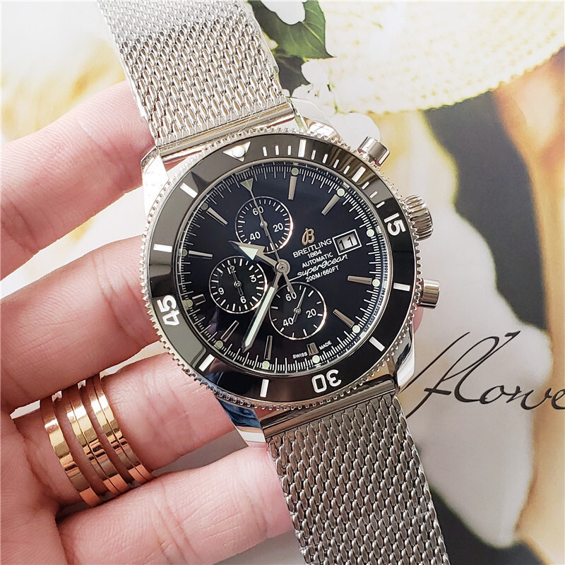 Men's Quartz Watch Chronograph 904L Stainless Steel 46mm-BR12