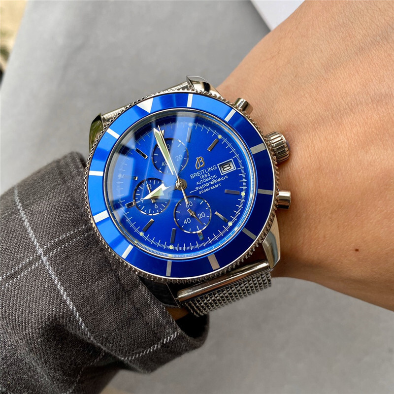 Men's Quartz Watch Chronograph 904L Stainless Steel 44mm-BR23