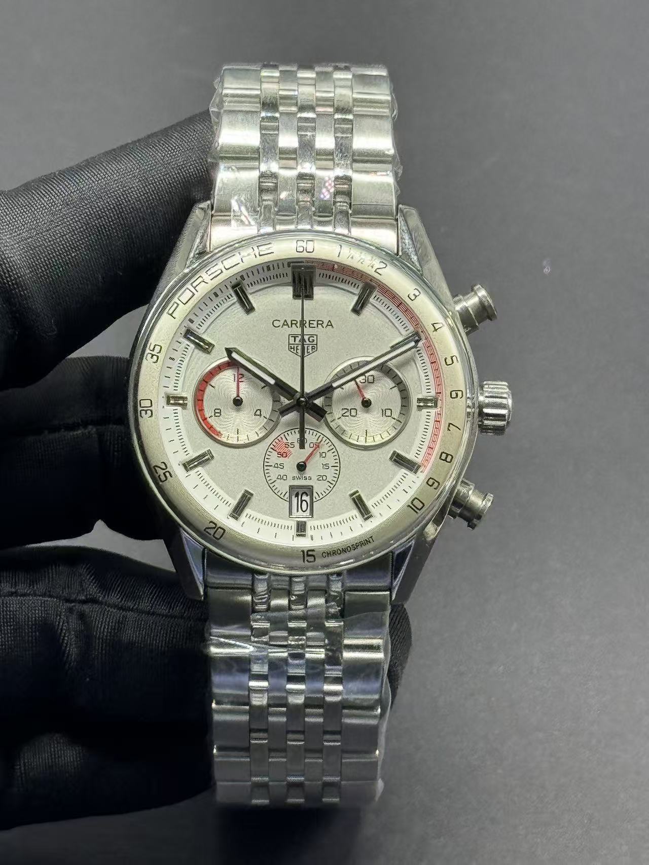 Men's Quartz Watch Chronograph 904L Stainless Steel 42mm-TAG380