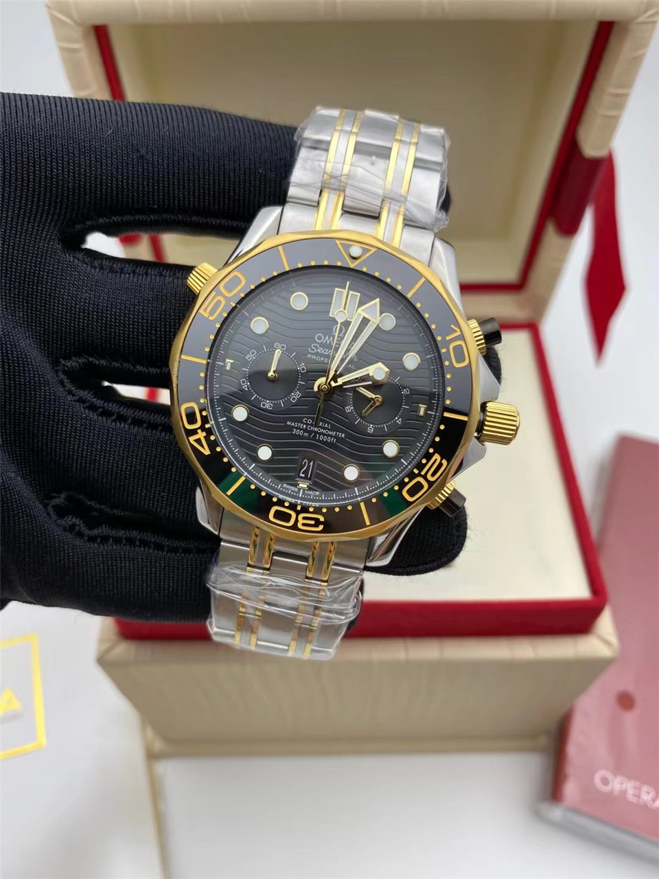 Men's Quartz Watch Chronograph 904L Stainless Steel 44mm-OG 90