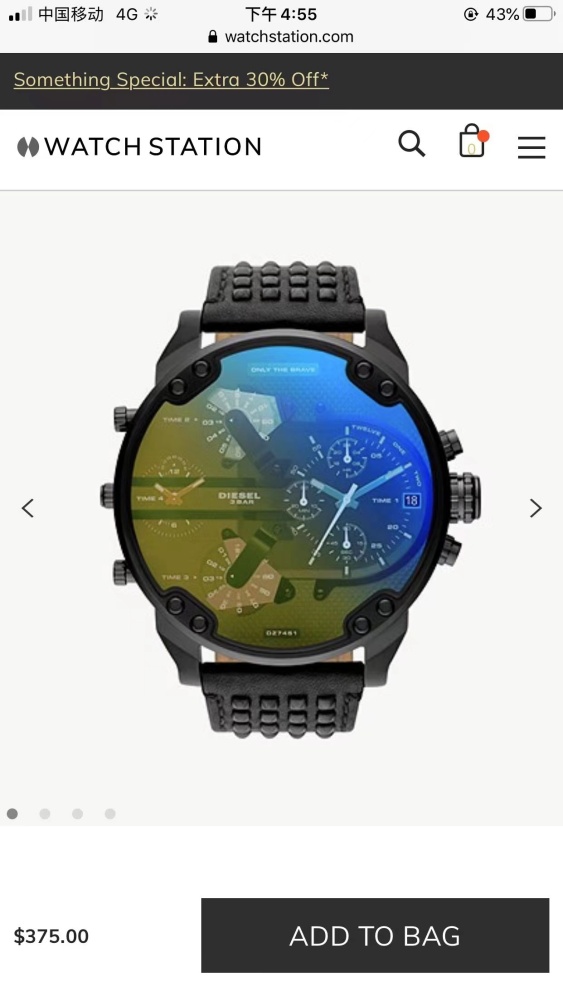 Men's Quartz Watch Chronograph 904L Stainless Steel Model number - DZ 34