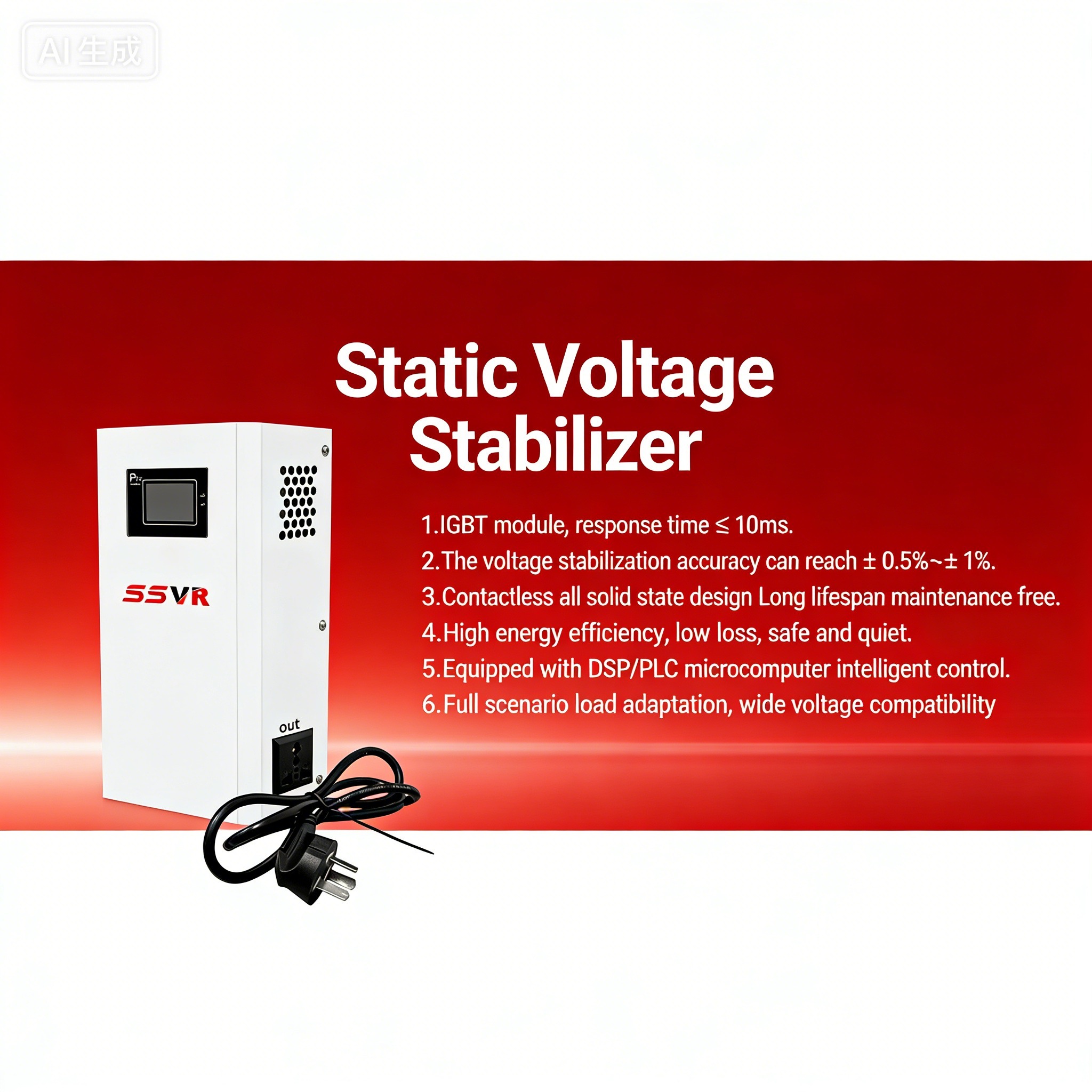 IGBT静音固态稳压器 500VA 1000VA 静态电压调节器/稳压器 220V 230V 交流壁挂式稳压器 AVR 80V-300V