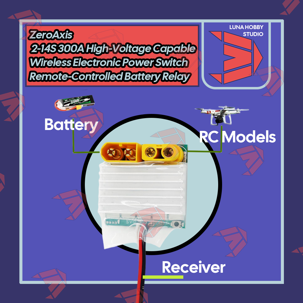 ZeroAxis 2-14S 300A High-Voltage Capable Wireless Electronic Power Switch Remote-Controlled Battery Relay for UAV & RC models｜LuanHobbyStudio LHS