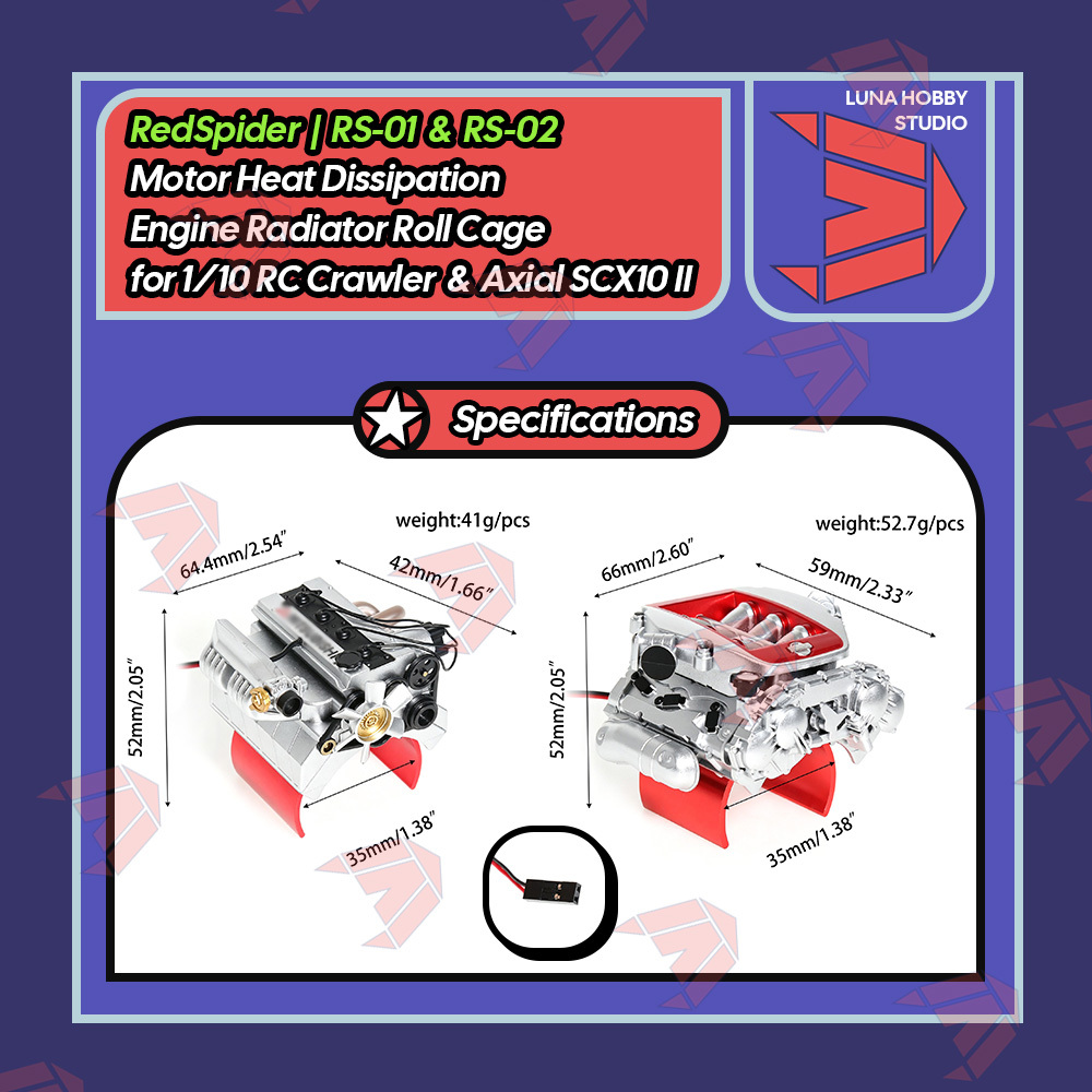 RS RedSpider RS01 RS02 Motor Heat Dissipation Engine Radiator Roll Cage for 1/10 RC Crawler Axial SCX10 II | LunaHobbyStudio「LHS」