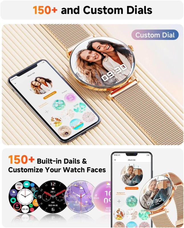 Hwagol Smart Watch[Call/Metal Slim] Android iPhone Compatible,1.43" Micro-Spherical AMOLED Smart Watches for Women,IP68 Waterproof Fitness Tracker Pedometer/Sleep/Heart Rate Monitor(20mm Band*2)