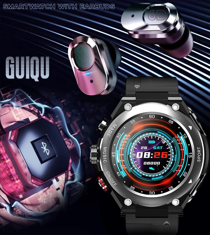 Smart Watch with Earbuds, Bluetooth 5.3 HiFi Sound Effect [GPS 45mm], US Version Compatible Android and iOS (Black)