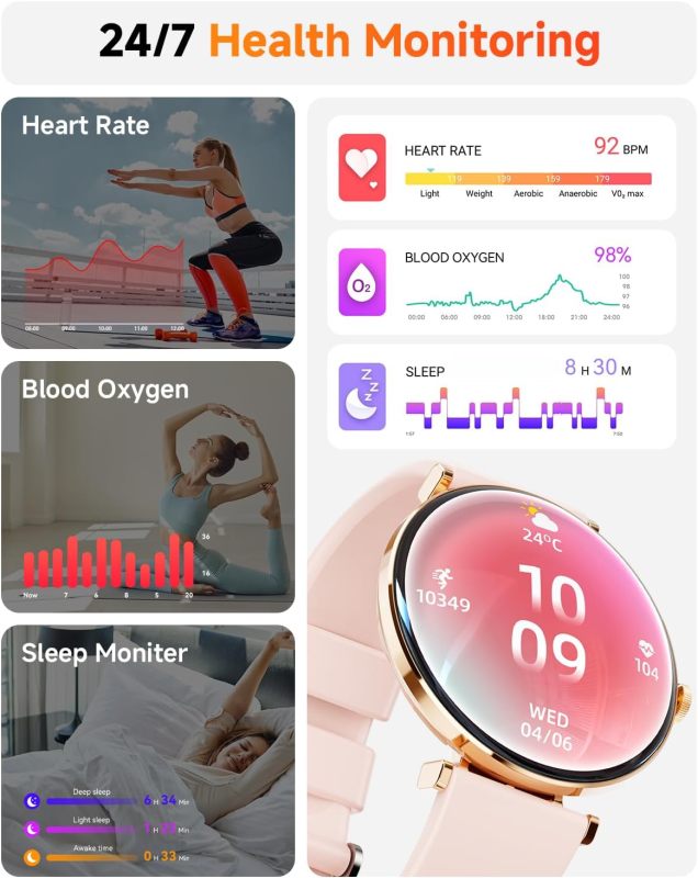 Hwagol Smart Watch[Call/Metal Slim] Android iPhone Compatible,1.43" Micro-Spherical AMOLED Smart Watches for Women,IP68 Waterproof Fitness Tracker Pedometer/Sleep/Heart Rate Monitor(20mm Band*2)