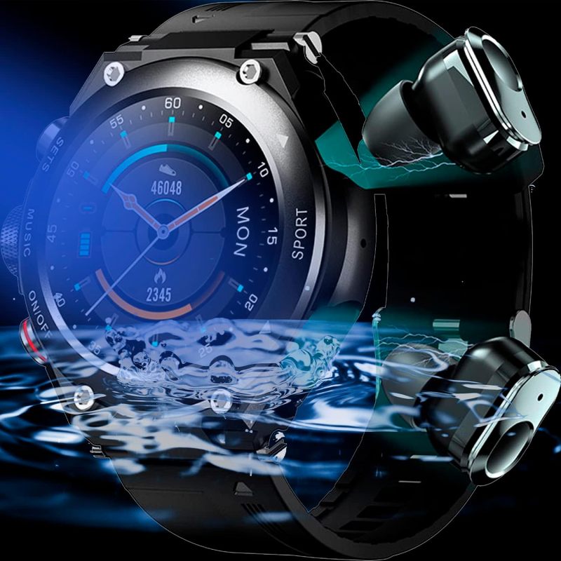 Smart Watch with Earbuds, Bluetooth 5.3 HiFi Sound Effect [GPS 45mm], US Version Compatible Android and iOS (Black)