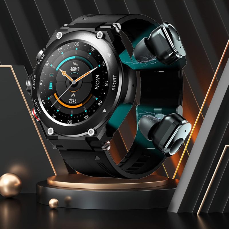 Smart Watch with Earbuds, Bluetooth 5.3 HiFi Sound Effect [GPS 45mm], US Version Compatible Android and iOS (Black)