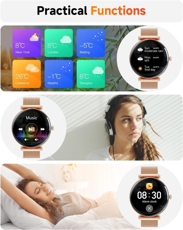 Hwagol Smart Watch[Call/Metal Slim] Android iPhone Compatible,1.43" Micro-Spherical AMOLED Smart Watches for Women,IP68 Waterproof Fitness Tracker Pedometer/Sleep/Heart Rate Monitor(20mm Band*2)