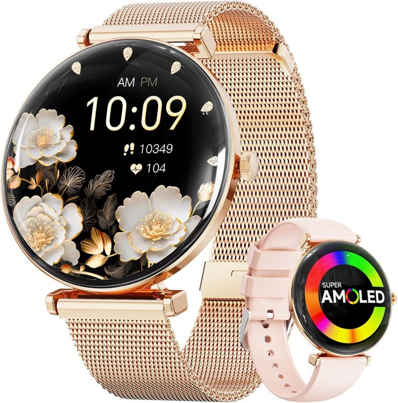 Hwagol Smart Watch[Call/Metal Slim] Android iPhone Compatible,1.43" Micro-Spherical AMOLED Smart Watches for Women,IP68 Waterproof Fitness Tracker Pedometer/Sleep/Heart Rate Monitor(20mm Band*2)