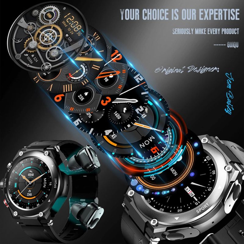 Smart Watch with Earbuds, Bluetooth 5.3 HiFi Sound Effect [GPS 45mm], US Version Compatible Android and iOS (Black)