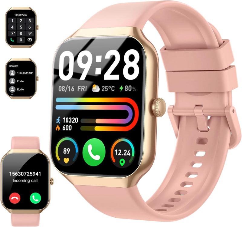 Smart Watch(Answer/Make Call), 1.96" HD Smartwatch for Women, 2025 Fitness Watch with 110+ Sport Modes/Heart Rate/Sleep Monitor/Pedometer, IP68 Waterproof Fitness Activity Tracker for Android iOS Pink