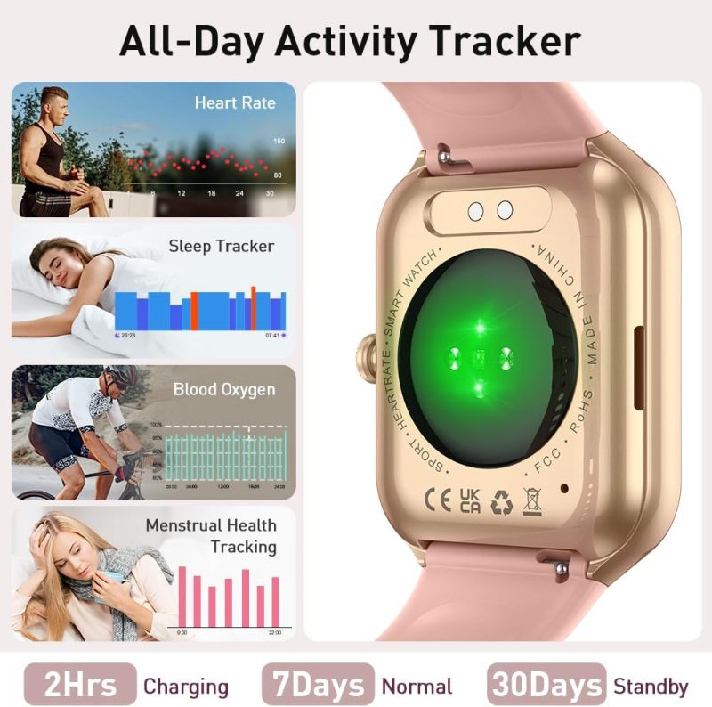 Smart Watch(Answer/Make Call), 1.96" HD Smartwatch for Women, 2025 Fitness Watch with 110+ Sport Modes/Heart Rate/Sleep Monitor/Pedometer, IP68 Waterproof Fitness Activity Tracker for Android iOS Pink