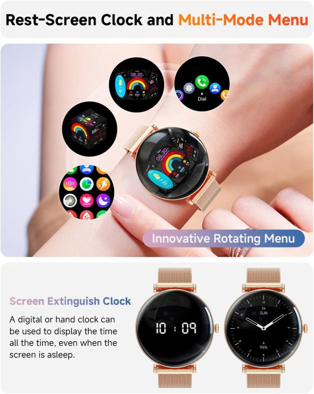 Hwagol Smart Watch[Call/Metal Slim] Android iPhone Compatible,1.43" Micro-Spherical AMOLED Smart Watches for Women,IP68 Waterproof Fitness Tracker Pedometer/Sleep/Heart Rate Monitor(20mm Band*2)