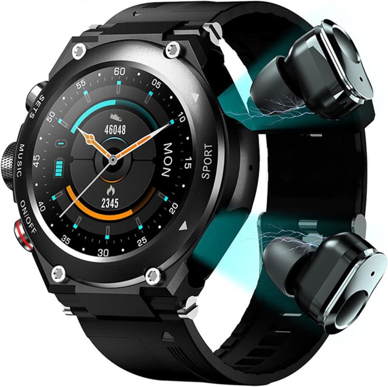 Smart Watch with Earbuds, Bluetooth 5.3 HiFi Sound Effect [GPS 45mm], US Version Compatible Android and iOS (Black)