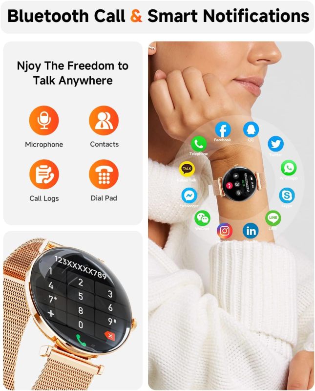 Hwagol Smart Watch[Call/Metal Slim] Android iPhone Compatible,1.43" Micro-Spherical AMOLED Smart Watches for Women,IP68 Waterproof Fitness Tracker Pedometer/Sleep/Heart Rate Monitor(20mm Band*2)
