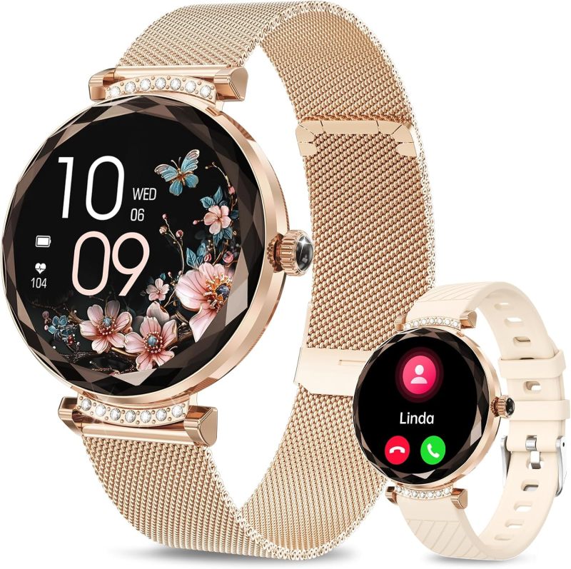 Smart Watches for Women Answer/Make Call, 1.19" AMOLED Smartwatch with Bluetooth for Android iOS Phones, IP68 Waterproof Fitness Tracker with Heart Rate SpO2 Sleep Monitor, Rose Gold