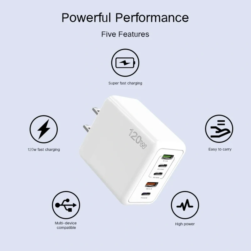 New PD120W Mobile Phone Charger 5V2.4A Compatible With All Phone US EU UK Plug PD+3USB Multi Port Adapter Charging Head