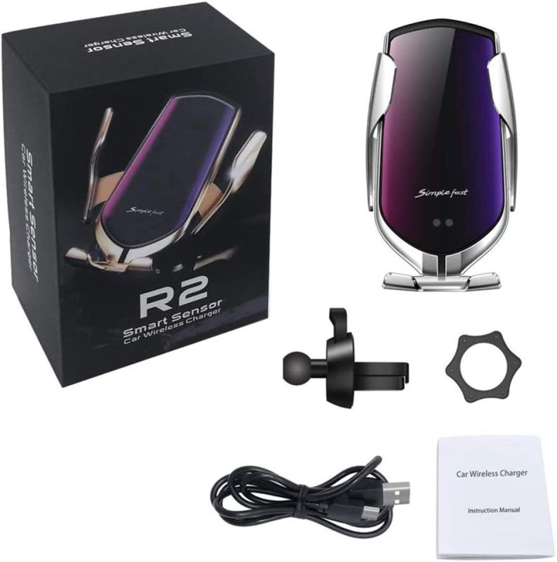 Smart Sensor Wireless Car Charger Mount New Model R2,10W Qi Fast Charging,for Samsung/Android/iPhone, etc (Silver, R2)