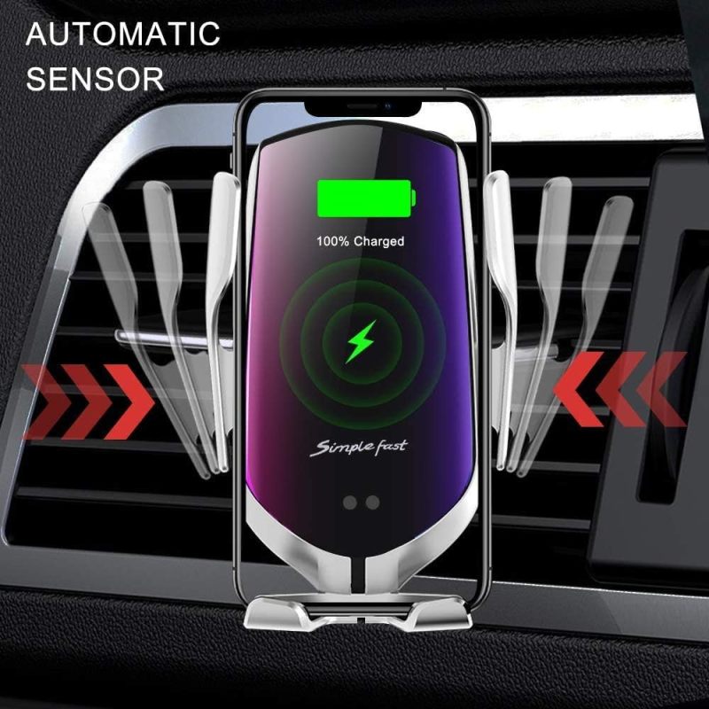 Smart Sensor Wireless Car Charger Mount New Model R2,10W Qi Fast Charging,for Samsung/Android/iPhone, etc (Silver, R2)