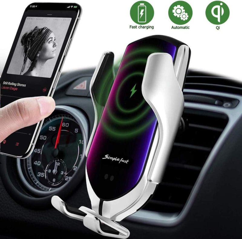 Smart Sensor Wireless Car Charger Mount New Model R2,10W Qi Fast Charging,for Samsung/Android/iPhone, etc (Silver, R2)