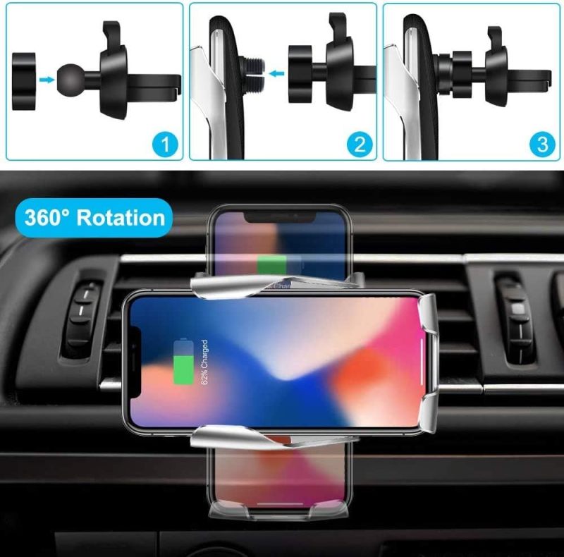 Smart Sensor Wireless Car Charger Mount New Model R2,10W Qi Fast Charging,for Samsung/Android/iPhone, etc (Silver, R2)