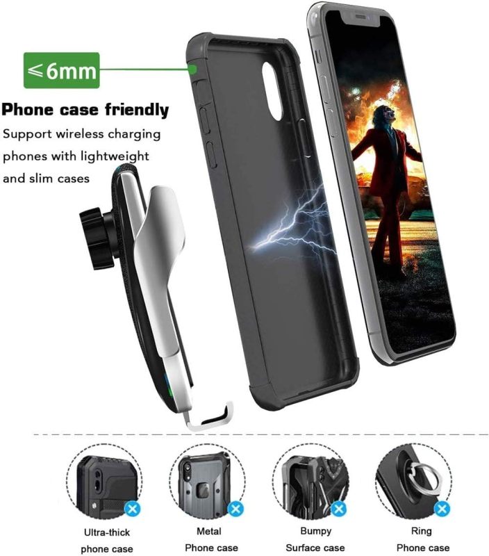 Smart Sensor Wireless Car Charger Mount New Model R2,10W Qi Fast Charging,for Samsung/Android/iPhone, etc (Silver, R2)