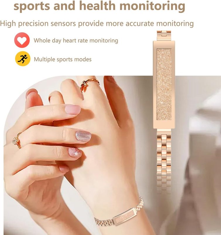 Stainless Steel Smart Bracelet with Heart Rate Monitor (Gold)