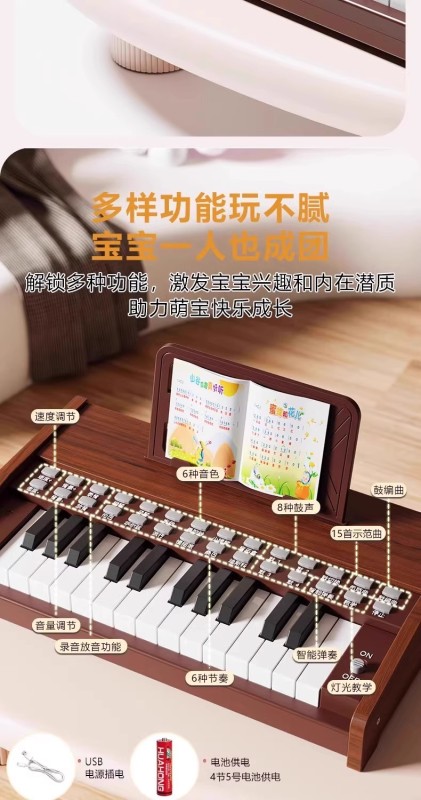T0057 Electric Wooden Mini Piano Toy