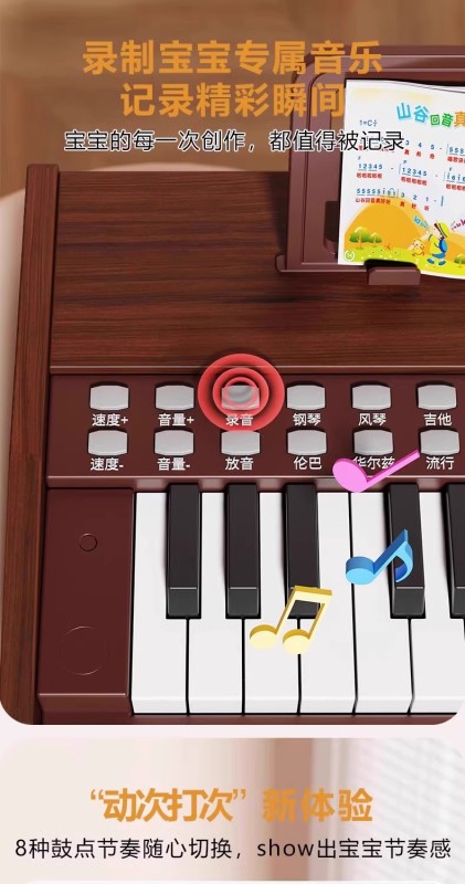 T0057 Electric Wooden Mini Piano Toy