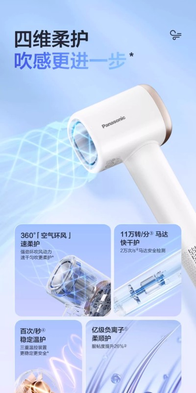 H0020 Panasonic Nozzle-Free High-Speed Negative Ion Hair Dryer EH-NE6L