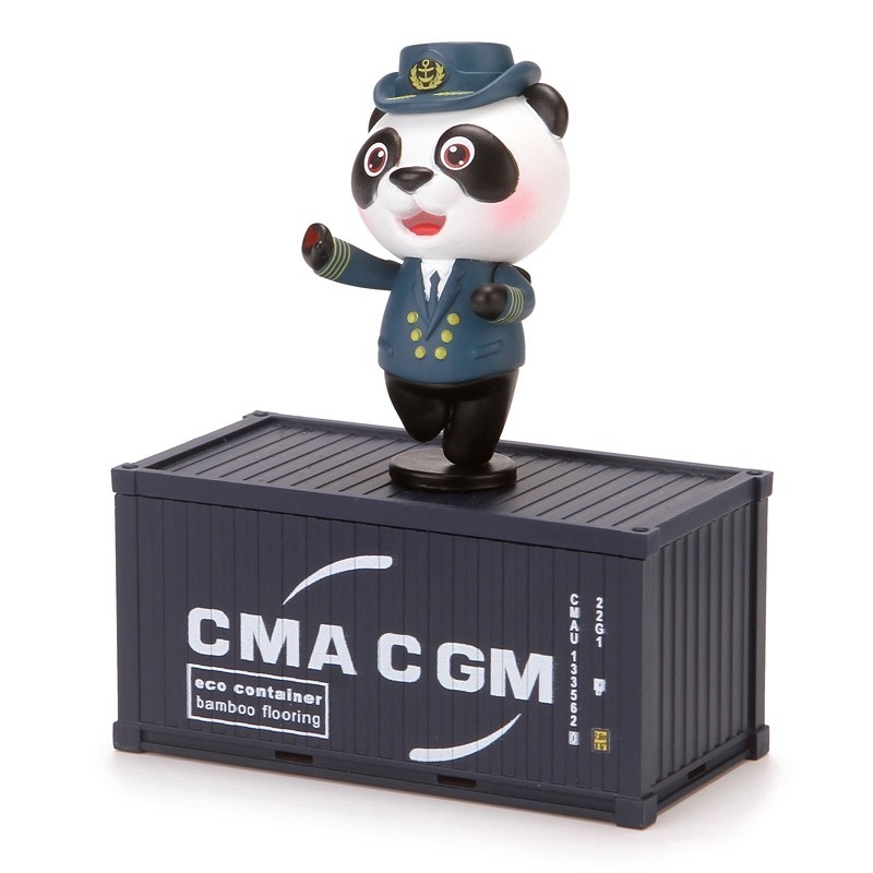 C0019 Captain Panda Container-Themed Cartoon Figurine Figure