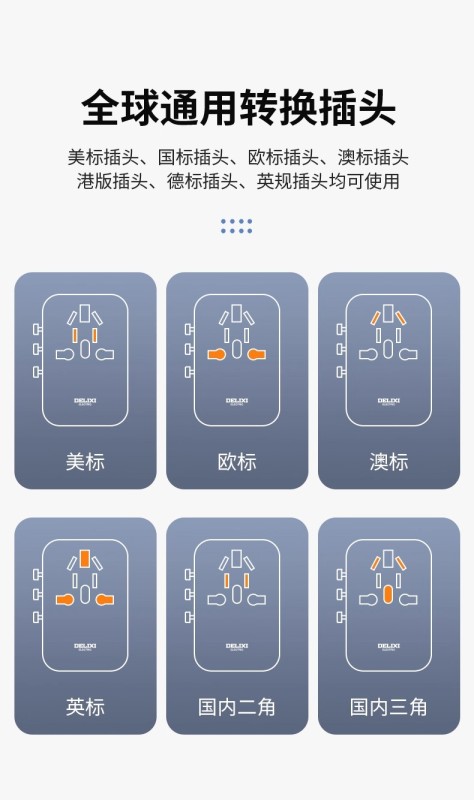 E9070 DELIXI Convertible Global Travel Adapter