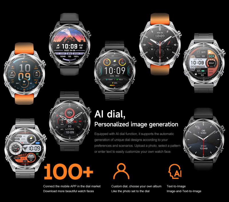 E3001 HD300 Metal Body LED Flashlight Outdoor Sports Wireless Charging Smart Watch