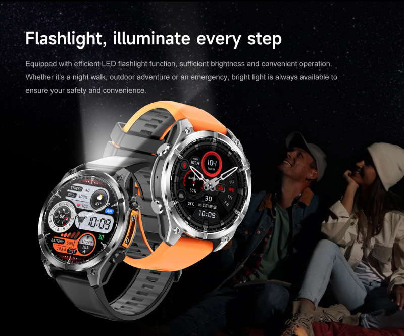 E3001 HD300 Metal Body LED Flashlight Outdoor Sports Wireless Charging Smart Watch