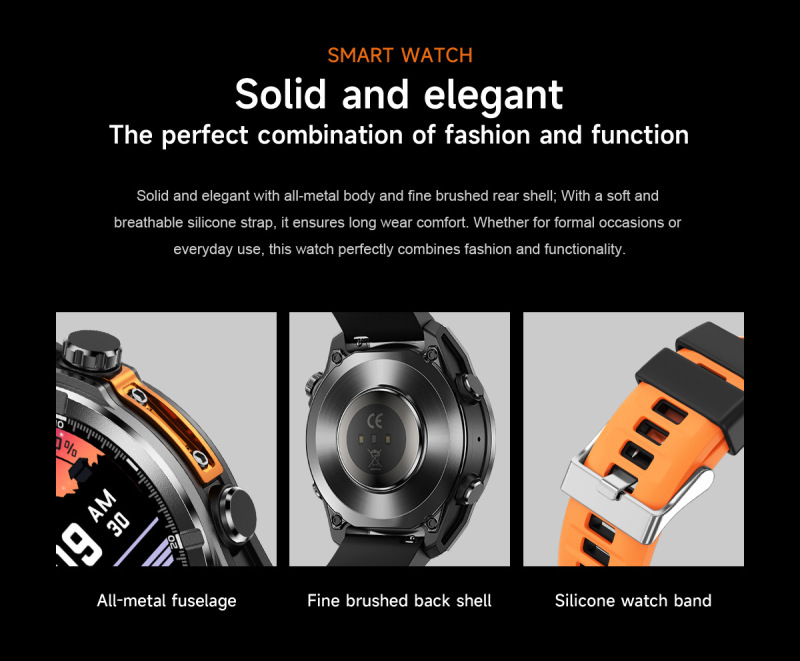 E3001 HD300 Metal Body LED Flashlight Outdoor Sports Wireless Charging Smart Watch
