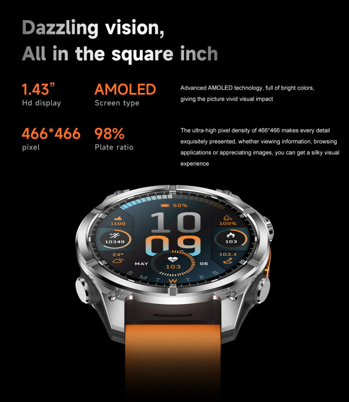 E3001 HD300 Metal Body LED Flashlight Outdoor Sports Wireless Charging Smart Watch