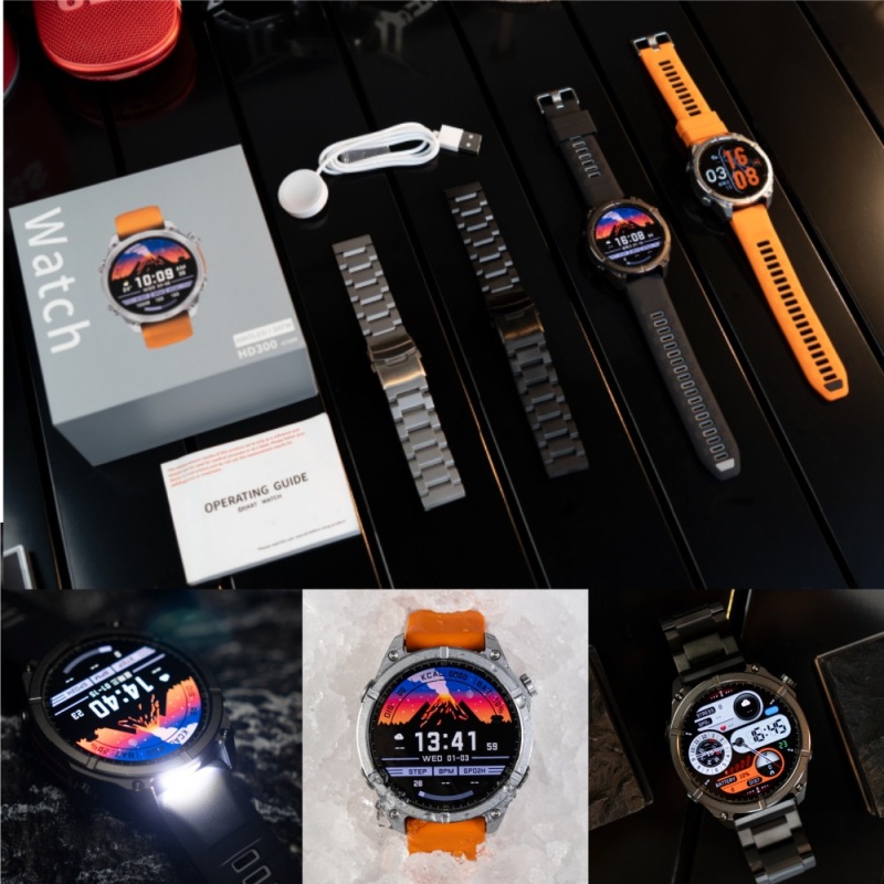 E3001 HD300 Metal Body LED Flashlight Outdoor Sports Wireless Charging Smart Watch
