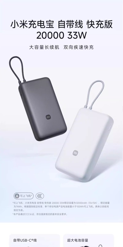 E9016 Xiaomi Power Bank with Built-in Cable  33W 20000mAh