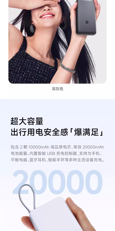E9016 Xiaomi Power Bank with Built-in Cable  33W 20000mAh
