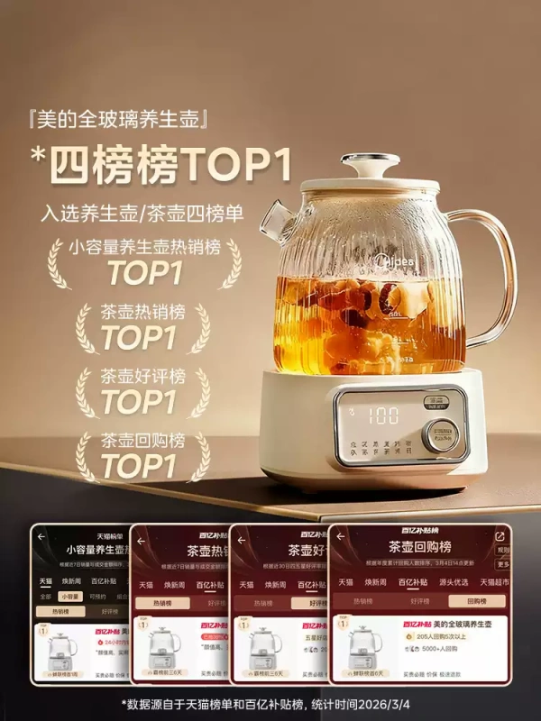 H0031  Midea All-Glass Constant Temperature Health Kettle 1.2L 220V 800W