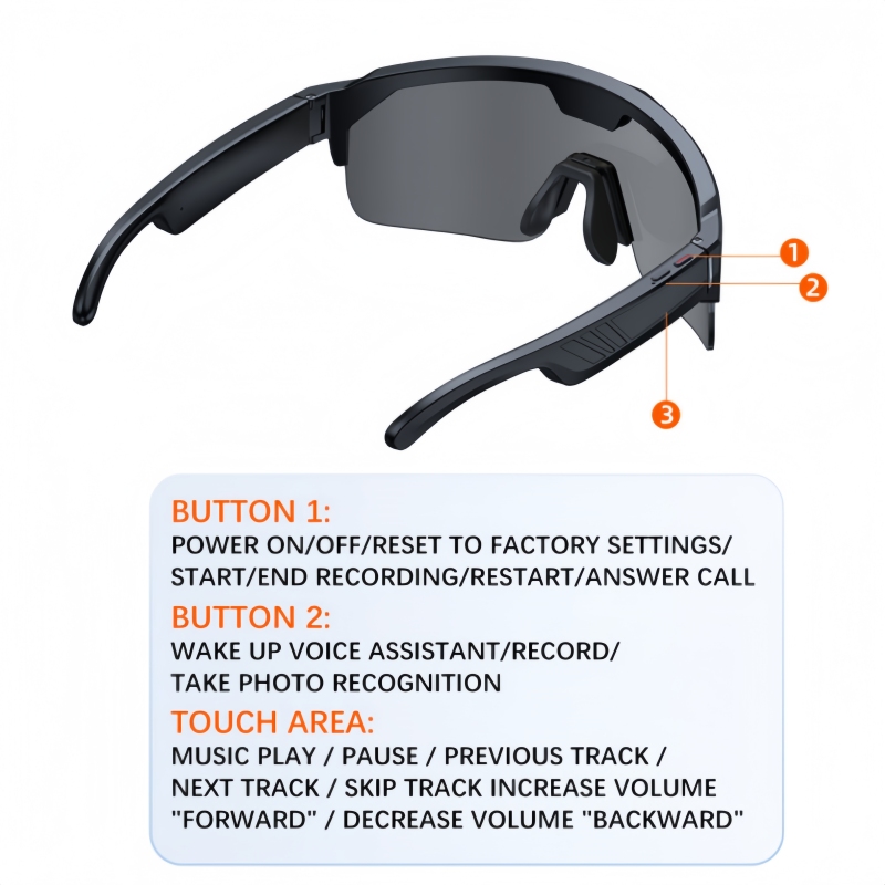 E9086 HeyCyan Q01 Sports Cycling Smart AI Camera Glasses 8MP