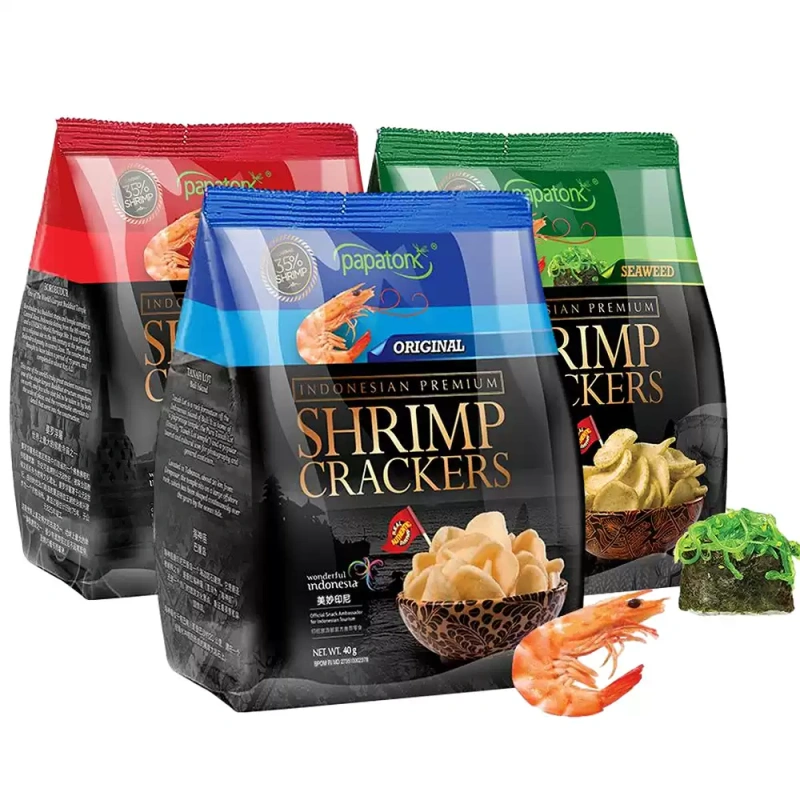 G0072 Indonesian Papatonk Assorted Flavors Seafood Shrimp Chips 40g × 3 Packs