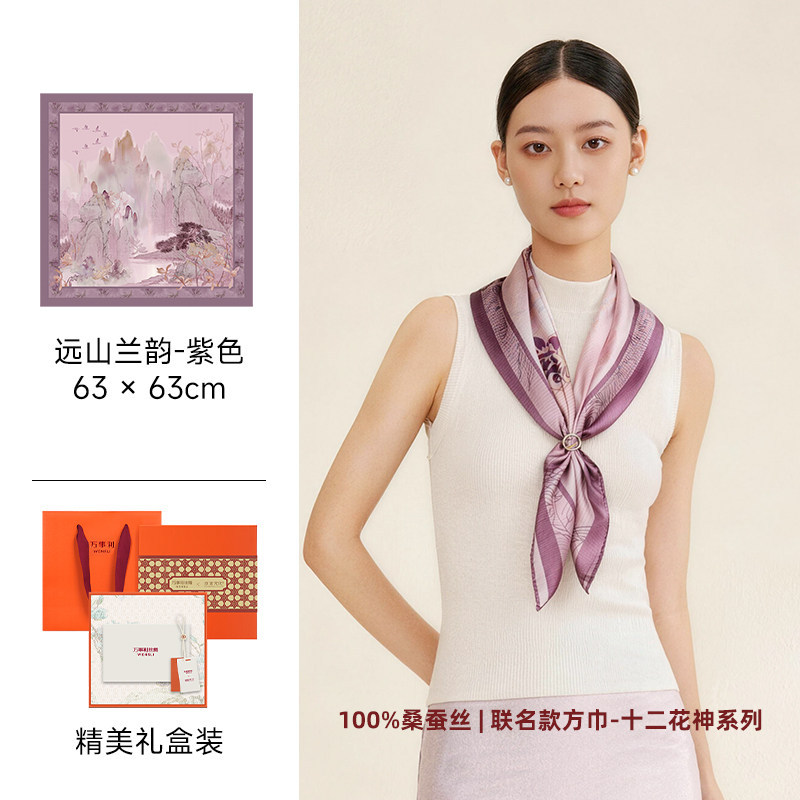 F4019 Oriental State Gift Wensli × Palace Museum Collaboration Twelve Flower Goddesses Mulberry Silk Medium Square Scarf