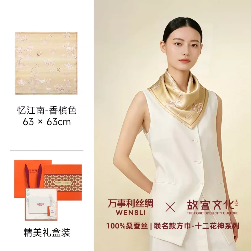 F4019 Oriental State Gift Wensli × Palace Museum Collaboration Twelve Flower Goddesses Mulberry Silk Medium Square Scarf