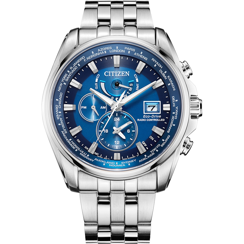 E9081 Citizen Radio Wave Luminous Sky Hawk Blue Angels Eco-Drive Water Resistant Men's Watch Made in Japan