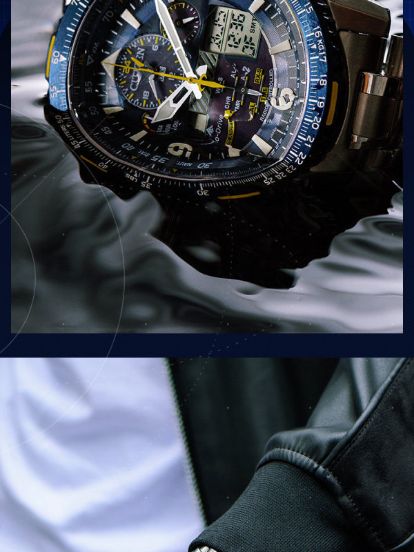 E9081 Citizen Radio Wave Luminous Sky Hawk Blue Angels Eco-Drive Water Resistant Men's Watch Made in Japan