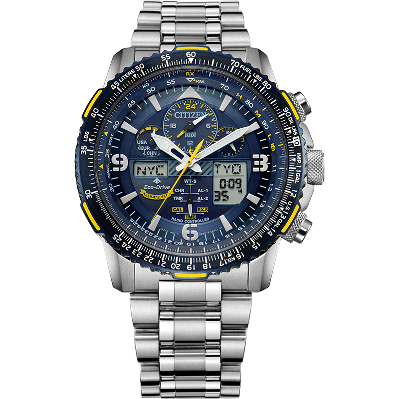 E9081 Citizen Radio Wave Luminous Sky Hawk Blue Angels Eco-Drive Water Resistant Men's Watch Made in Japan