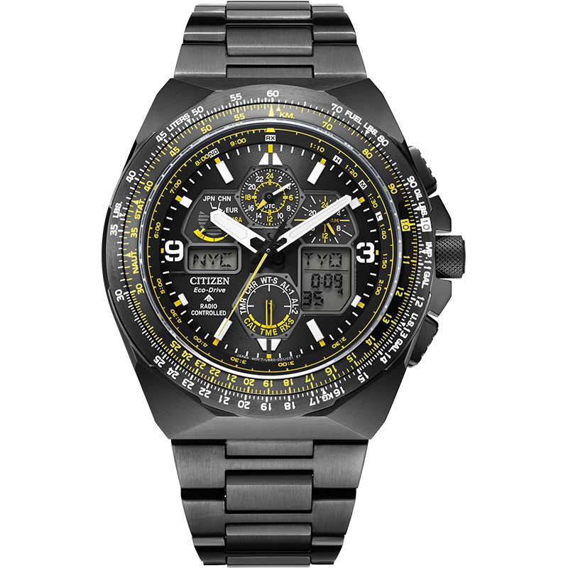 E9081 Citizen Radio Wave Luminous Sky Hawk Blue Angels Eco-Drive Water Resistant Men's Watch Made in Japan